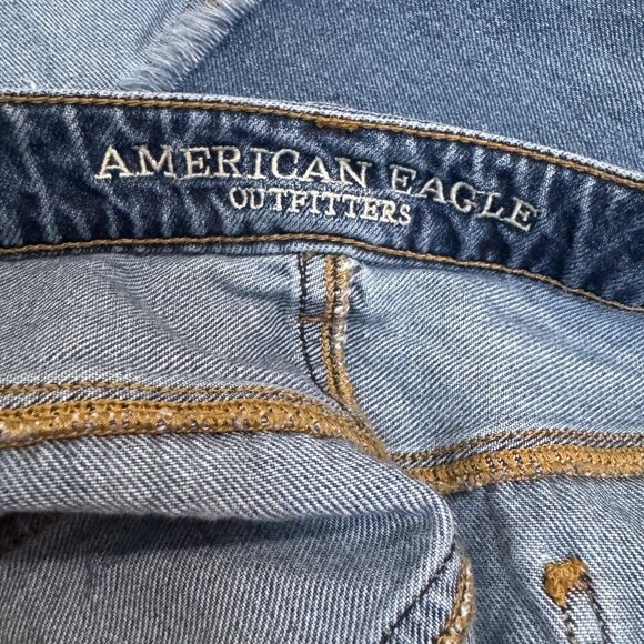 AMERICAN EAGLE High Rise Festival Denim Mini Skirt Button Fly Side Trim Stripe - Picture 3 of 7